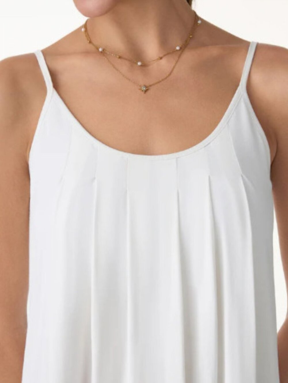 OGL U-Neck Pleated Spaghetti Bra Tank | White, Small
